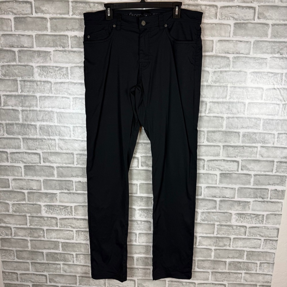 Prana Brion Slim Fit Pants Mens 34 x 36 Black Nylon Stretch Hiking M4BN36312
